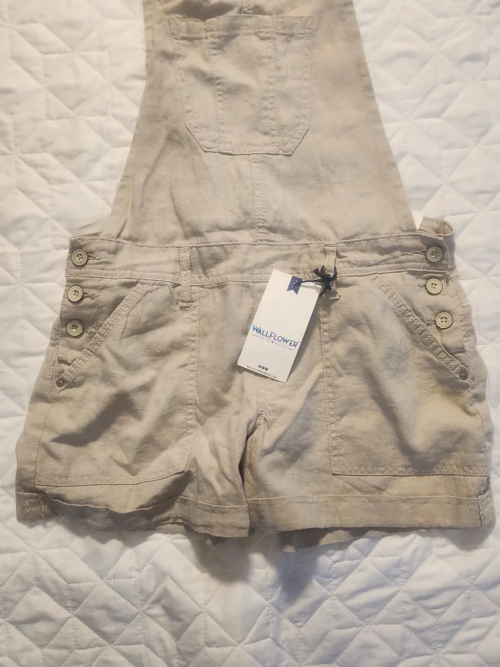 Wallflower Beige Cotton Short Overalls